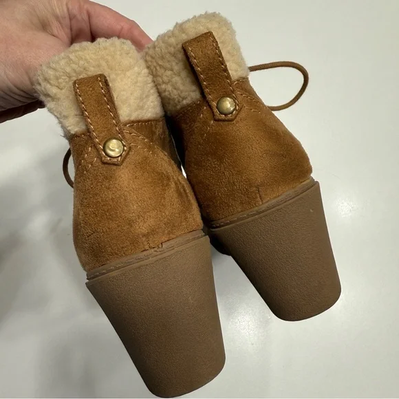 Mad Love Tan Lace Up Wedge Boots - Picture 3 of 7